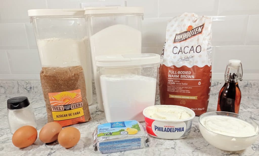 ingredientes para brownies de cheesecake