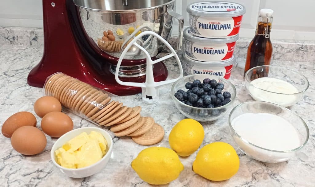 ingredientes para hacer el cheesecake de arándanos y limón