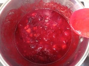 salsa de arándanos rojos terminada en la olla