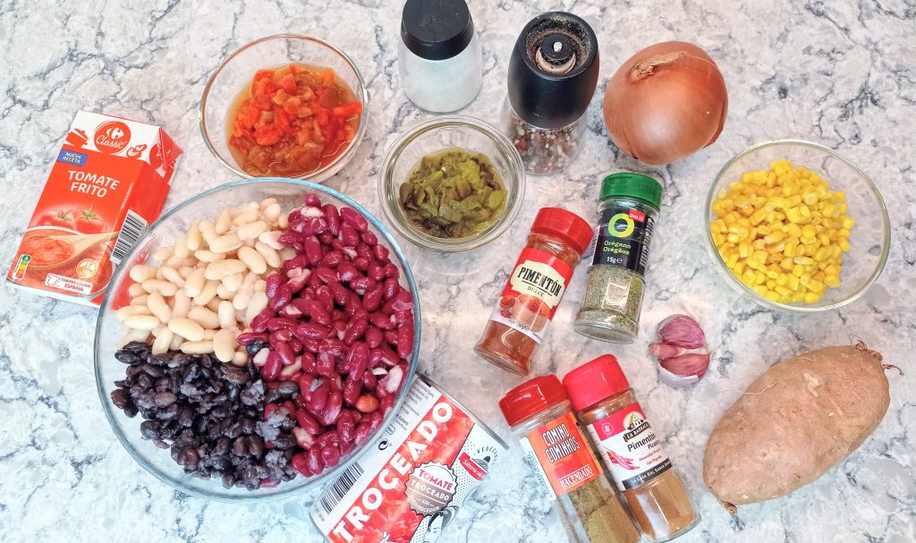 ingredientes para hacer chili vegetariano