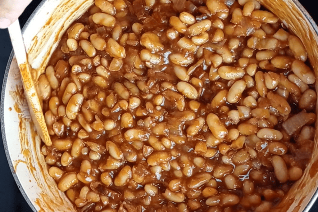 los baked beans con la salsa espesada